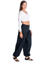 Crne pamučne boho hlače s velikim bočnim džepovima